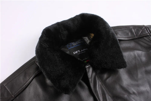 Men’s A-2 Faux Leather Bomber Jacket with Detachable Fur Collar