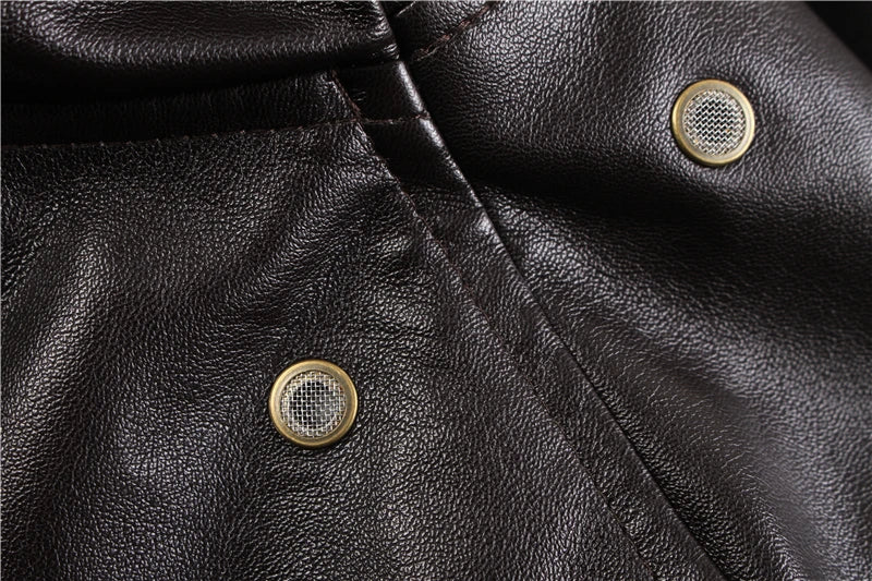 Men’s A-2 Faux Leather Bomber Jacket with Detachable Fur Collar
