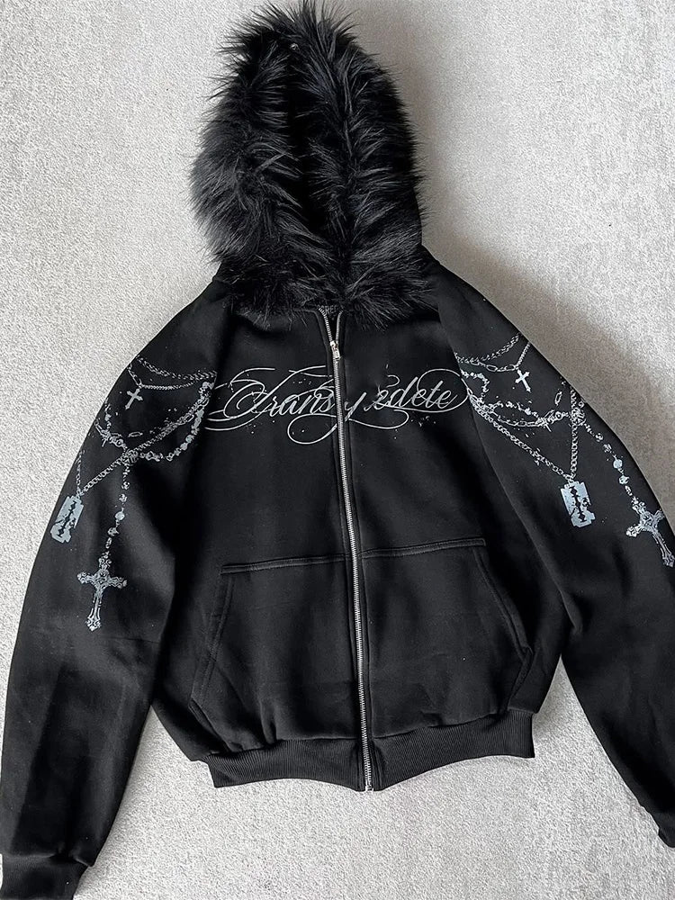 Women’s Gothic Cross Print Hooded Sweatshirt