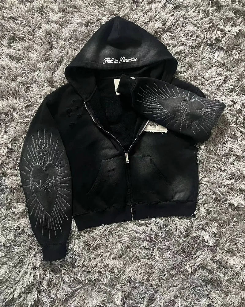 Women’s Y2K Embroidered Hooded Zip-Up Sweatshirt