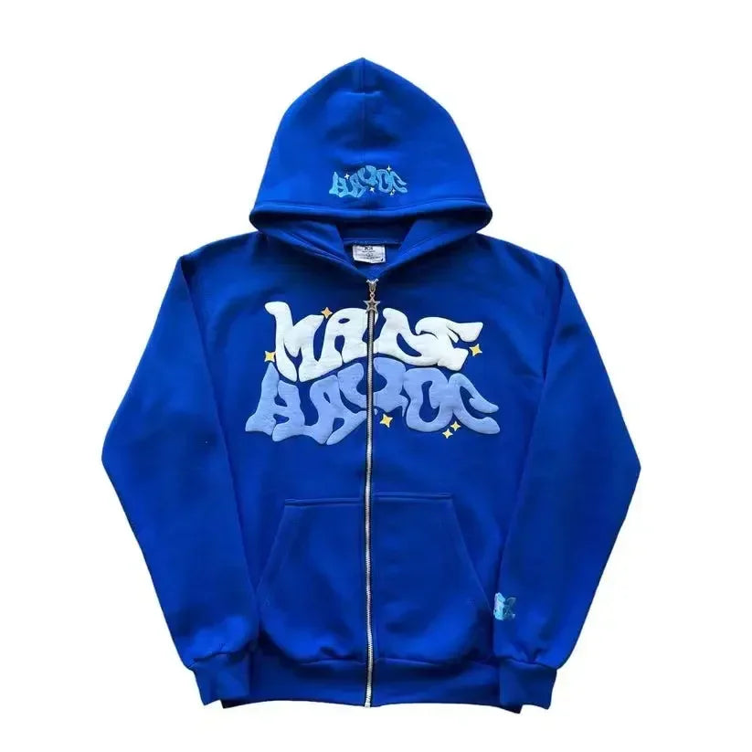 Sudadera retro con capucha y cremallera con estampado gráfico