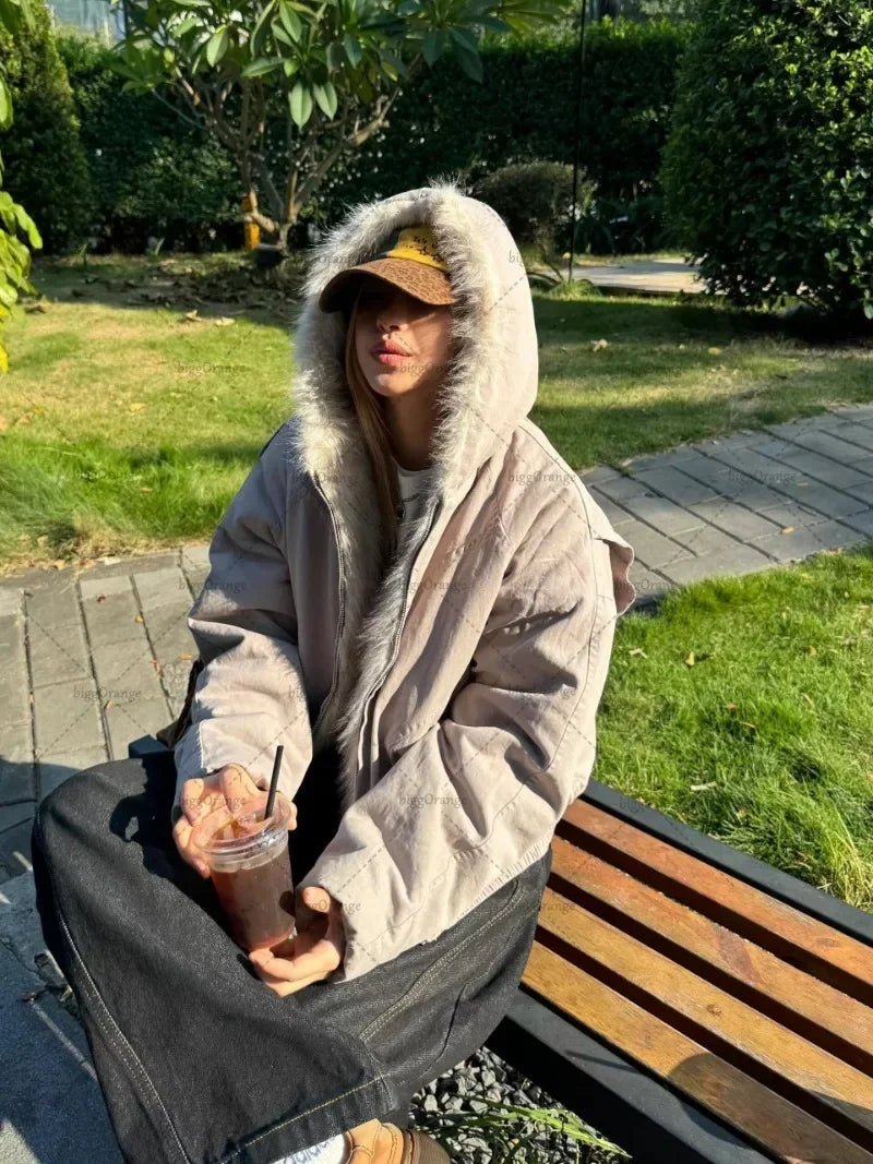 Retro Hooded Zip-Up Streetwear Jacket