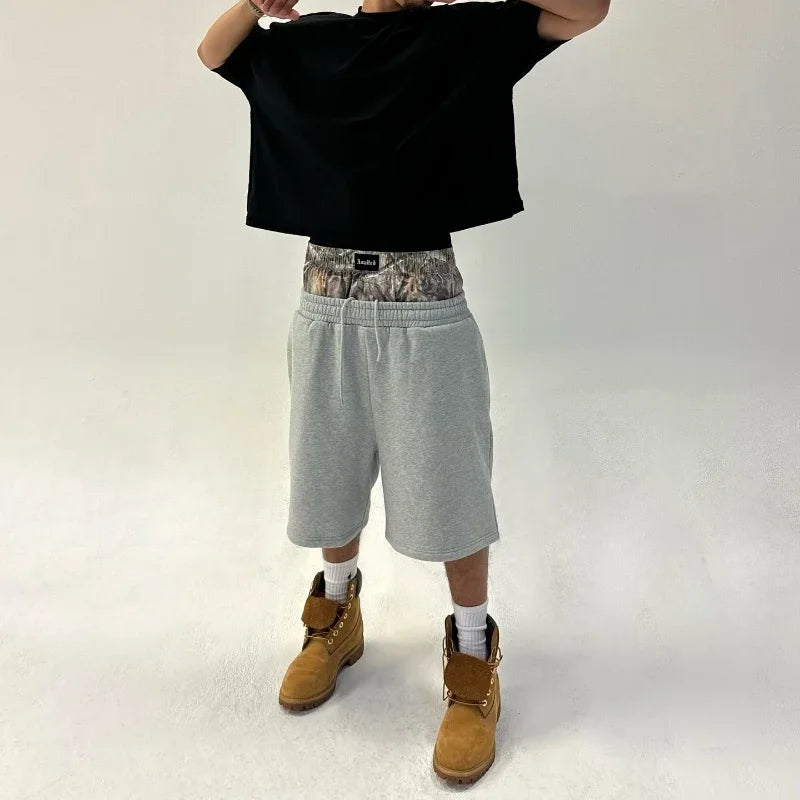 Men’s Two-Layer Look Shorts with Pink Trim