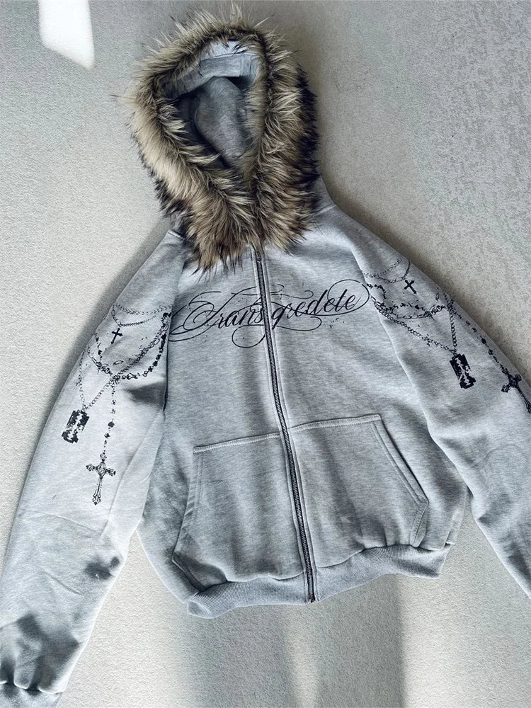 Women’s Gothic Cross Print Hooded Sweatshirt