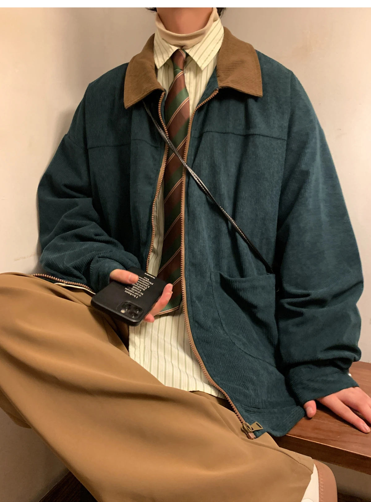 Men’s Vintage Corduroy-Style Zip-Up Jacket