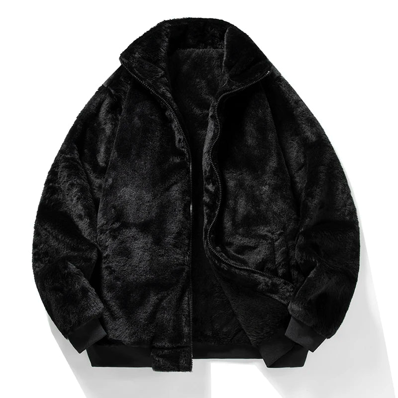 Stand-Collar Fleece Streetwear Jacket