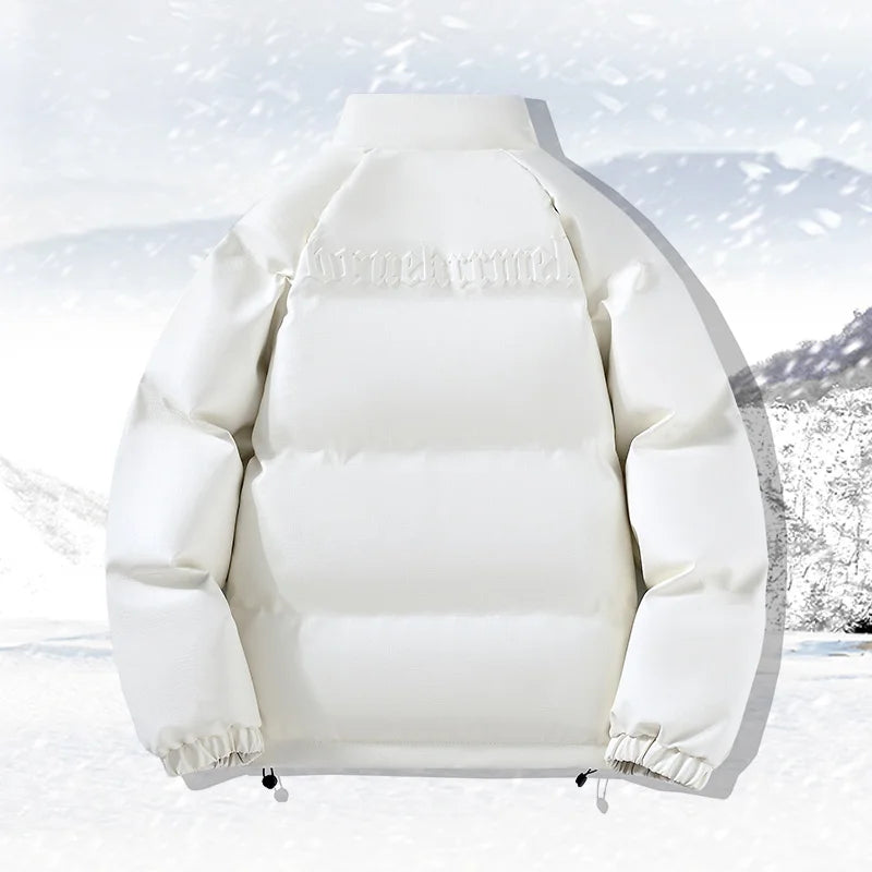 Men’s PU Leather Winter Jacket with Zip-Up Turtleneck