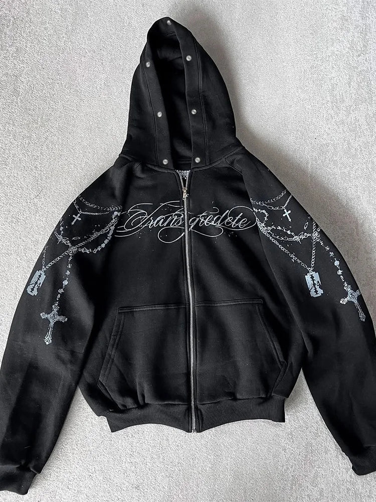 Women’s Gothic Cross Print Hooded Sweatshirt