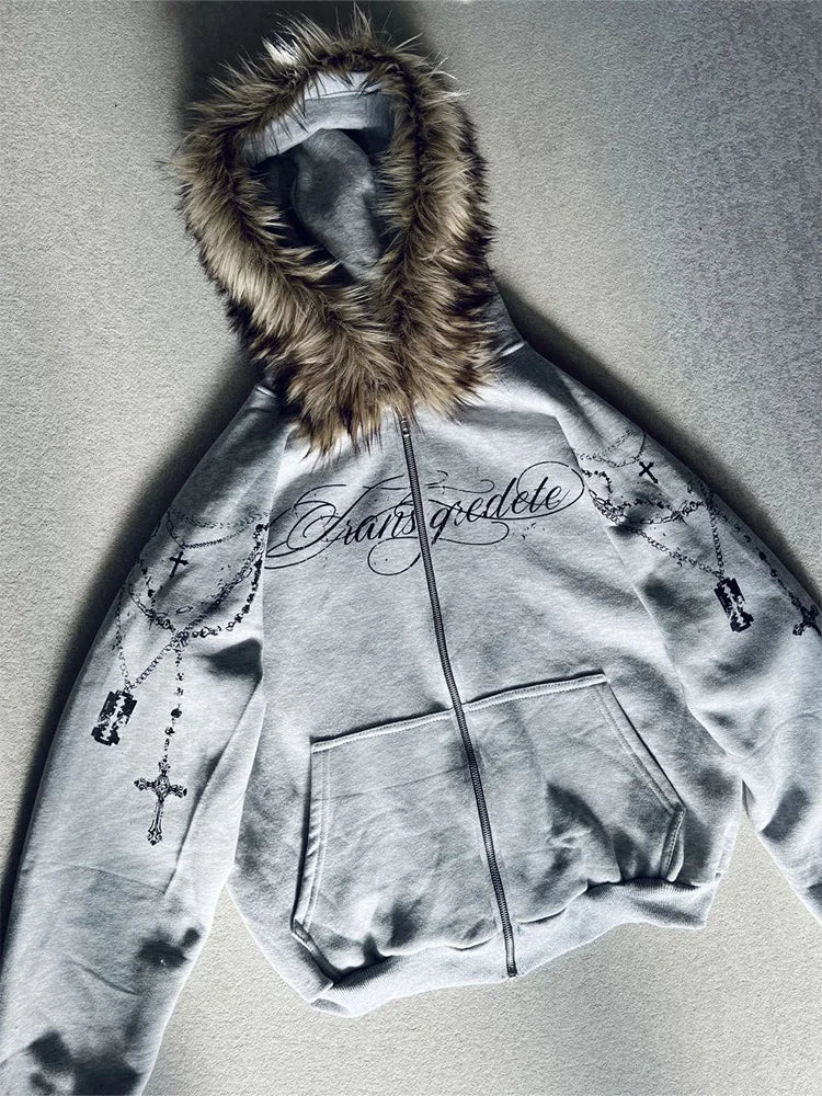 Sweat à capuche femme à imprimé croix gothique