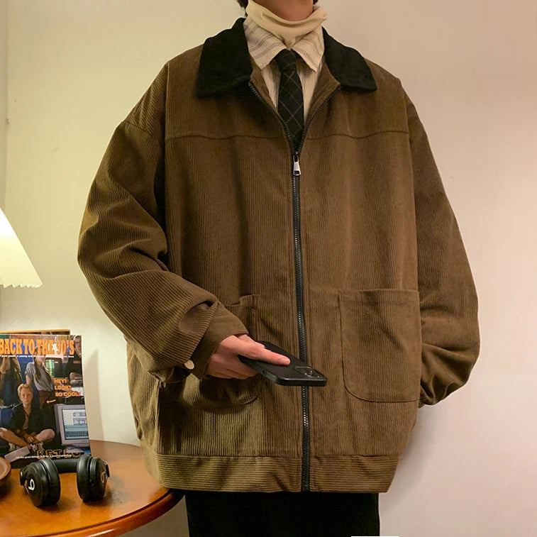 Men’s Vintage Corduroy-Style Zip-Up Jacket