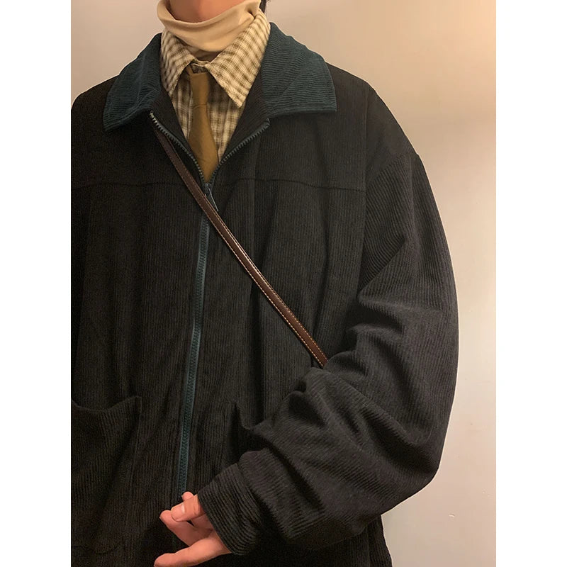 Men’s Vintage Corduroy-Style Zip-Up Jacket