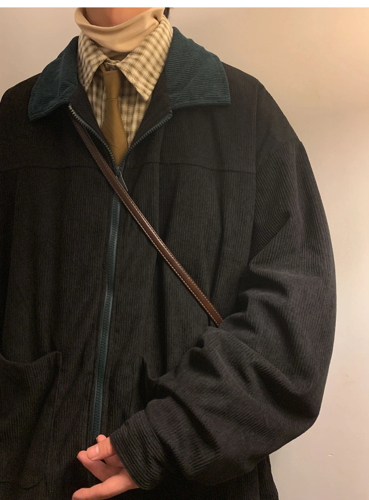 Men’s Vintage Corduroy-Style Zip-Up Jacket