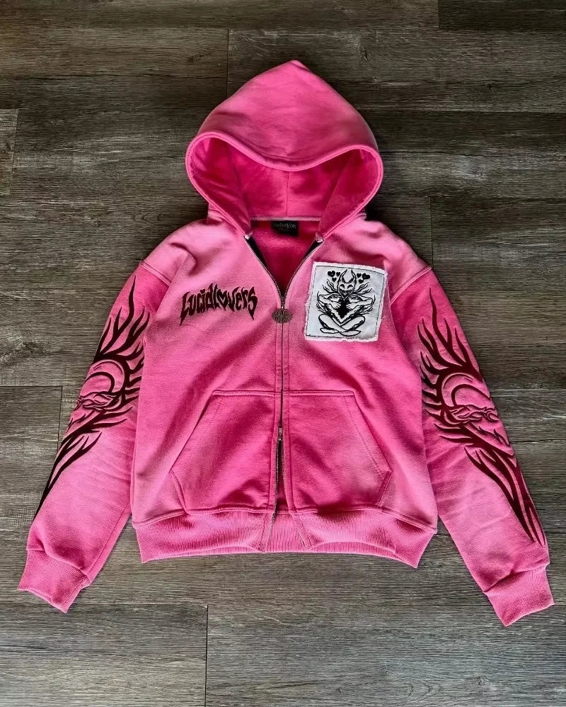 Women’s Y2K Embroidered Hooded Zip-Up Sweatshirt