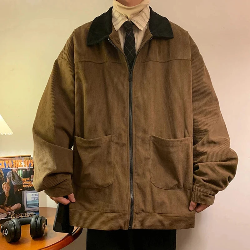 Men’s Vintage Corduroy-Style Zip-Up Jacket