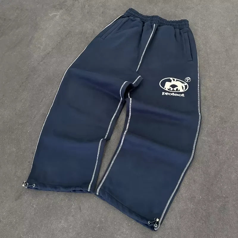 Men’s Embroidered Y2K Wide-Leg Jogger Pants