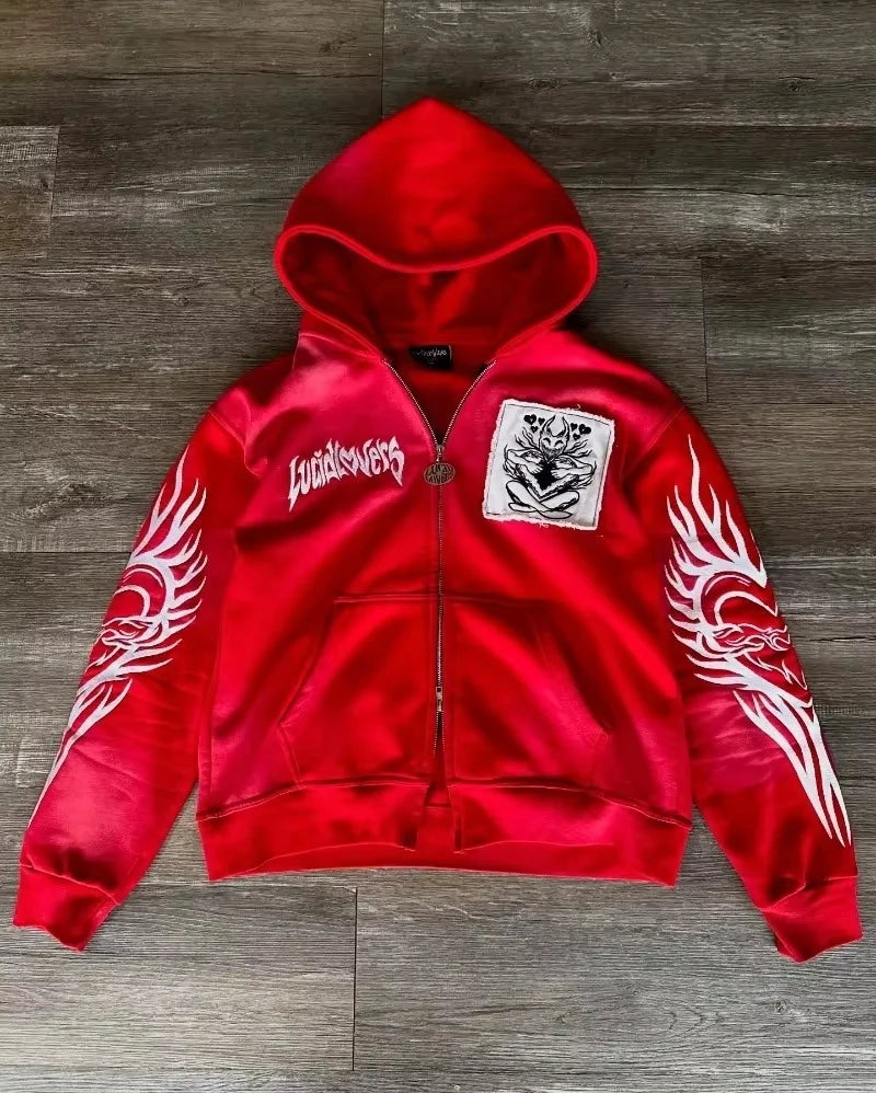 Women’s Y2K Embroidered Hooded Zip-Up Sweatshirt