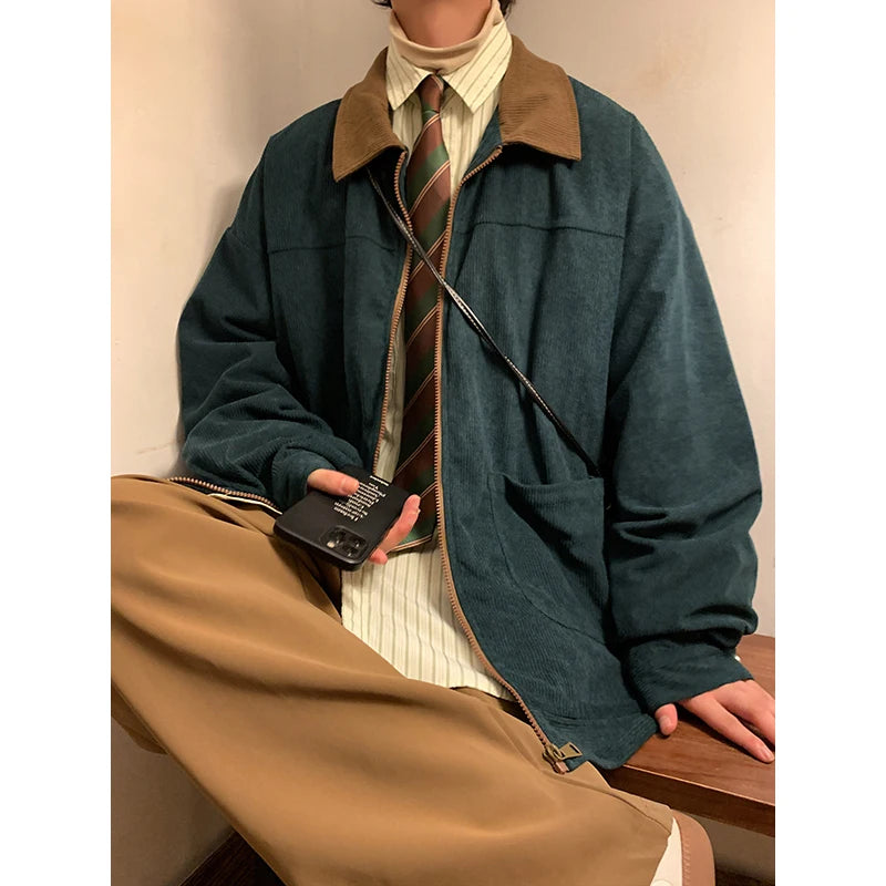 Men’s Vintage Corduroy-Style Zip-Up Jacket