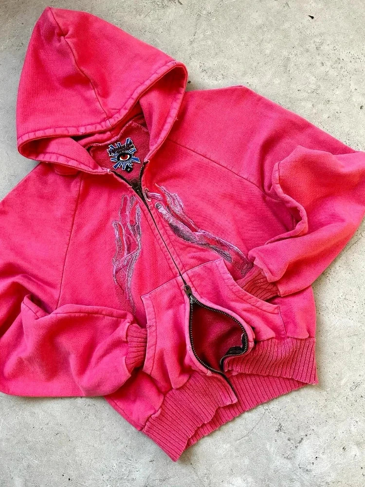Women’s Y2K Embroidered Hooded Zip-Up Sweatshirt