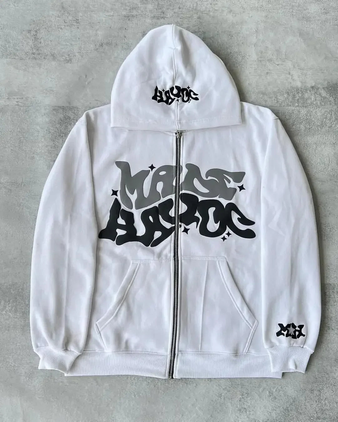 Sudadera retro con capucha y cremallera con estampado gráfico