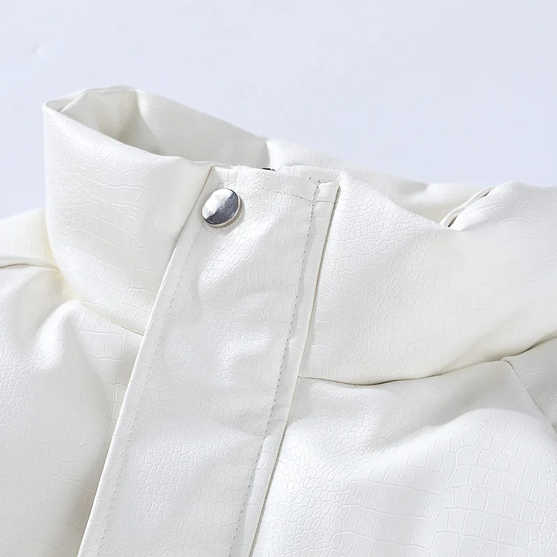 Chaqueta de invierno de PU para hombre con cuello alto y cremallera