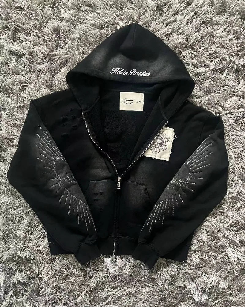 Women’s Y2K Embroidered Hooded Zip-Up Sweatshirt