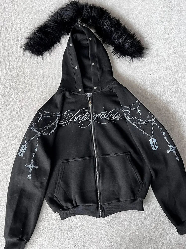 Women’s Gothic Cross Print Hooded Sweatshirt