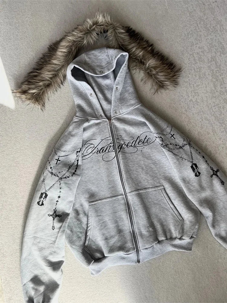 Sweat à capuche femme à imprimé croix gothique