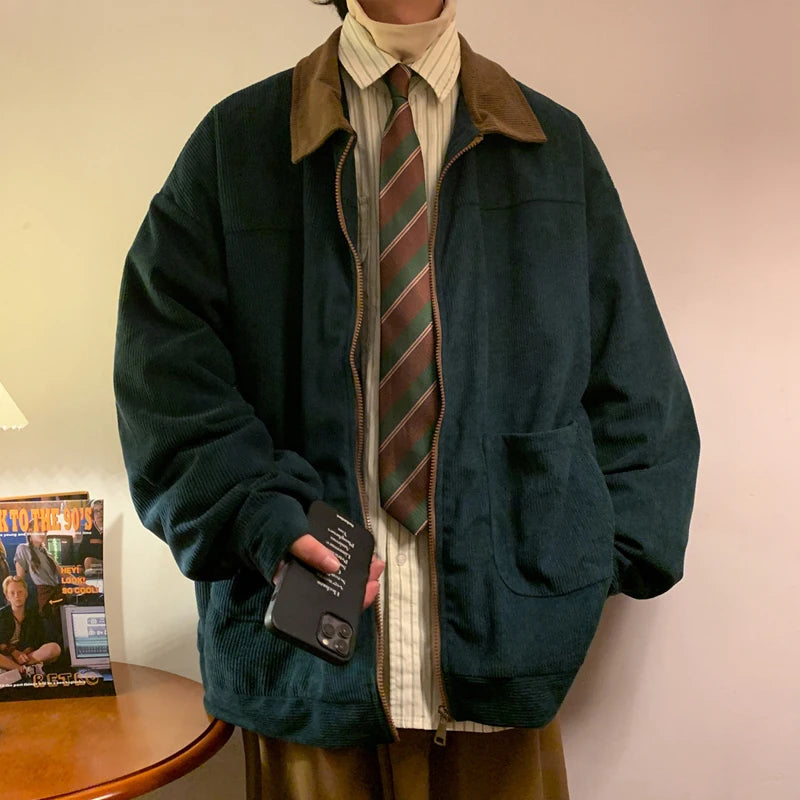Men’s Vintage Corduroy-Style Zip-Up Jacket