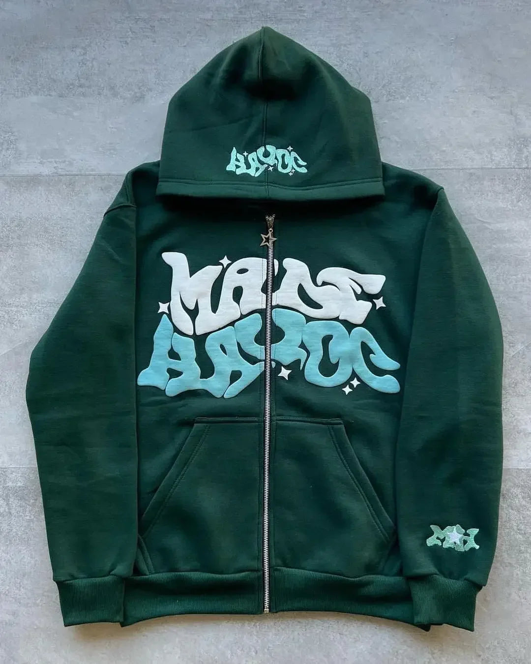 Sudadera retro con capucha y cremallera con estampado gráfico