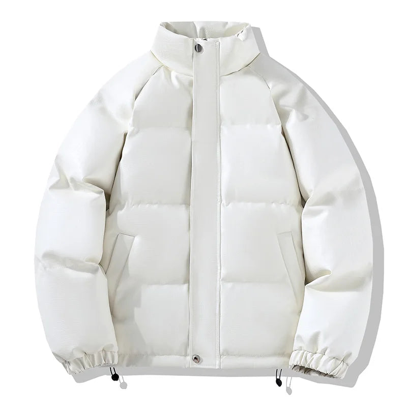 Men’s PU Leather Winter Jacket with Zip-Up Turtleneck