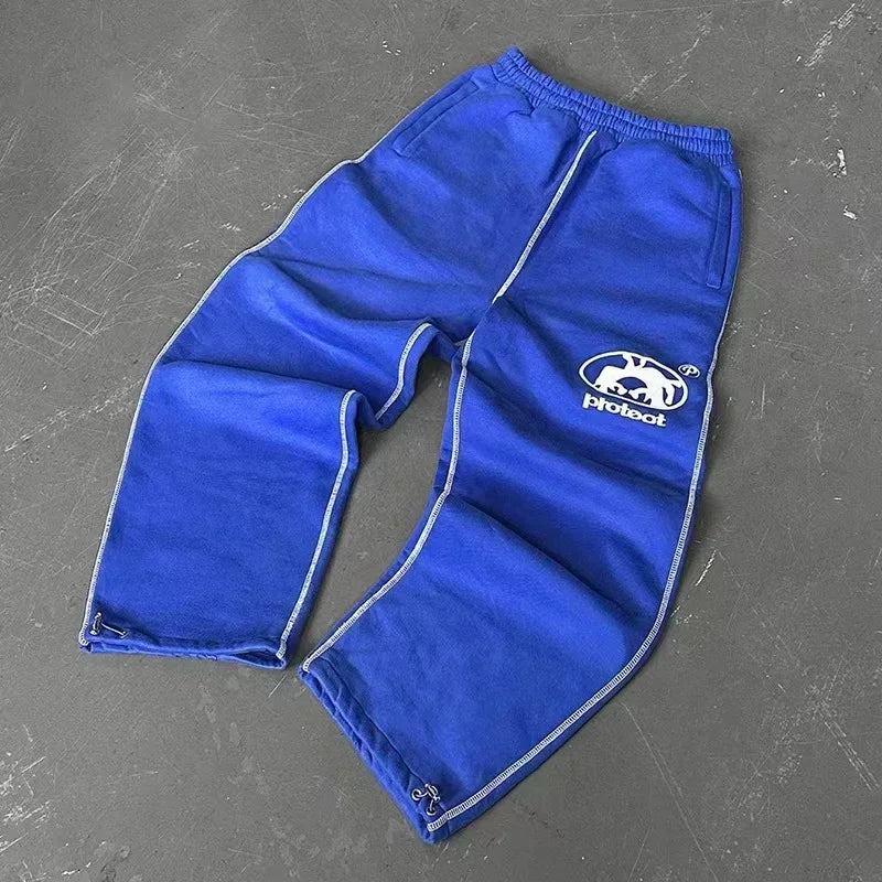 Men’s Embroidered Y2K Wide-Leg Jogger Pants