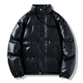 Chaqueta de invierno de PU para hombre con cuello alto y cremallera