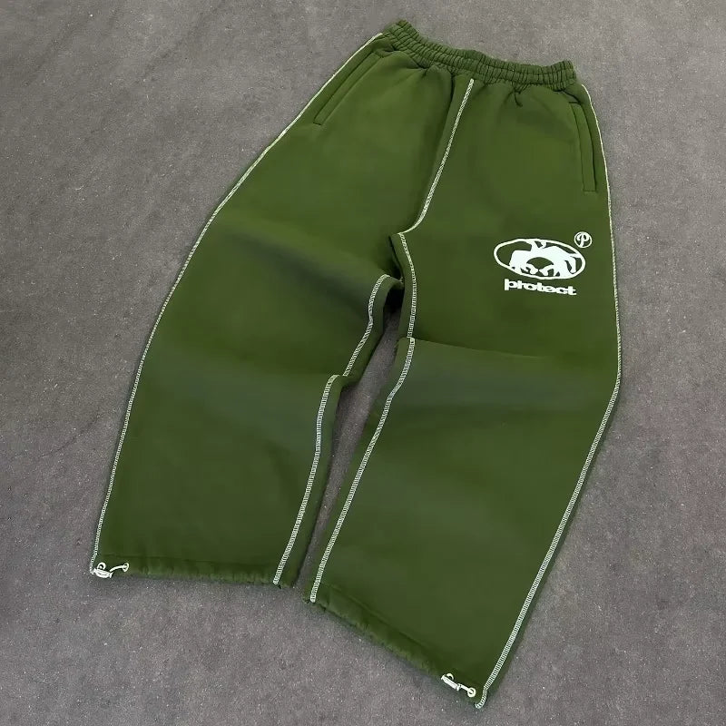 Men’s Embroidered Y2K Wide-Leg Jogger Pants