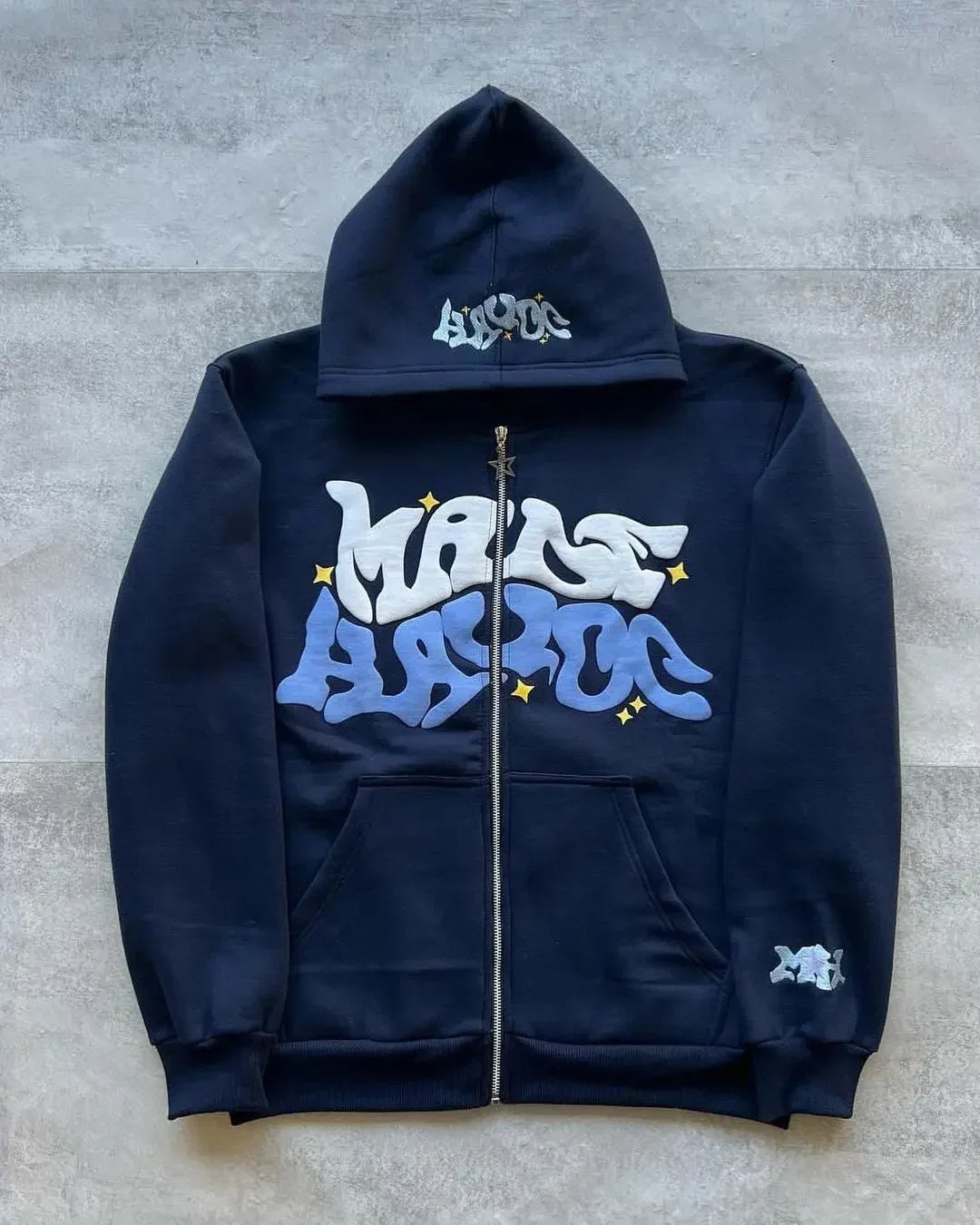 Sudadera retro con capucha y cremallera con estampado gráfico