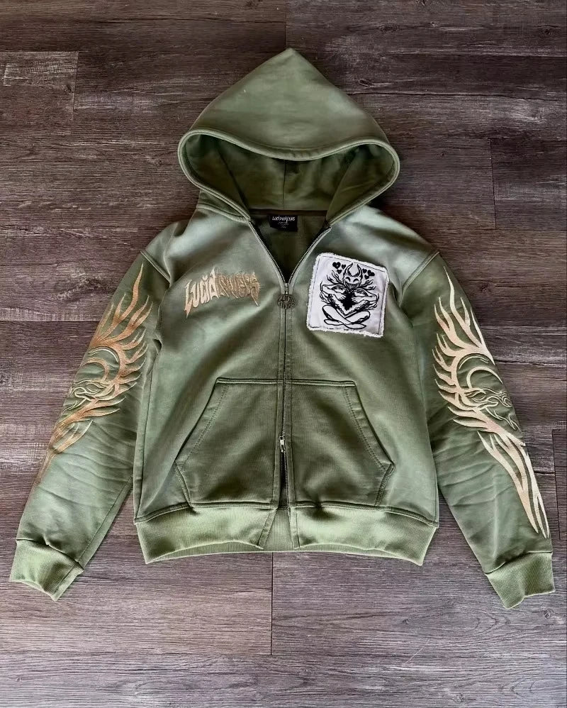 Women’s Y2K Embroidered Hooded Zip-Up Sweatshirt